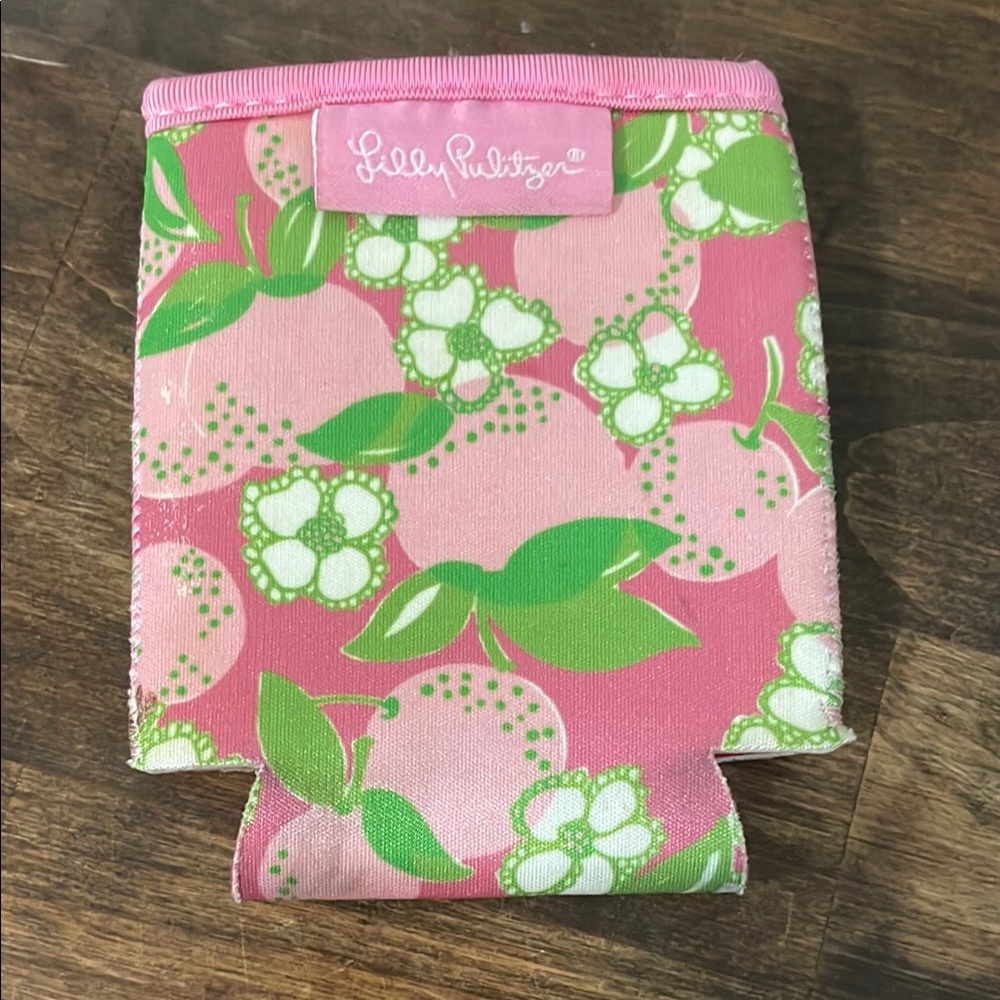 Lilly Pulitzer Pink and Green Floral Can Holder
